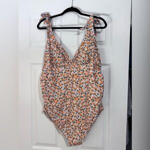 Maternity One Piece in Orange and Pink Prirint